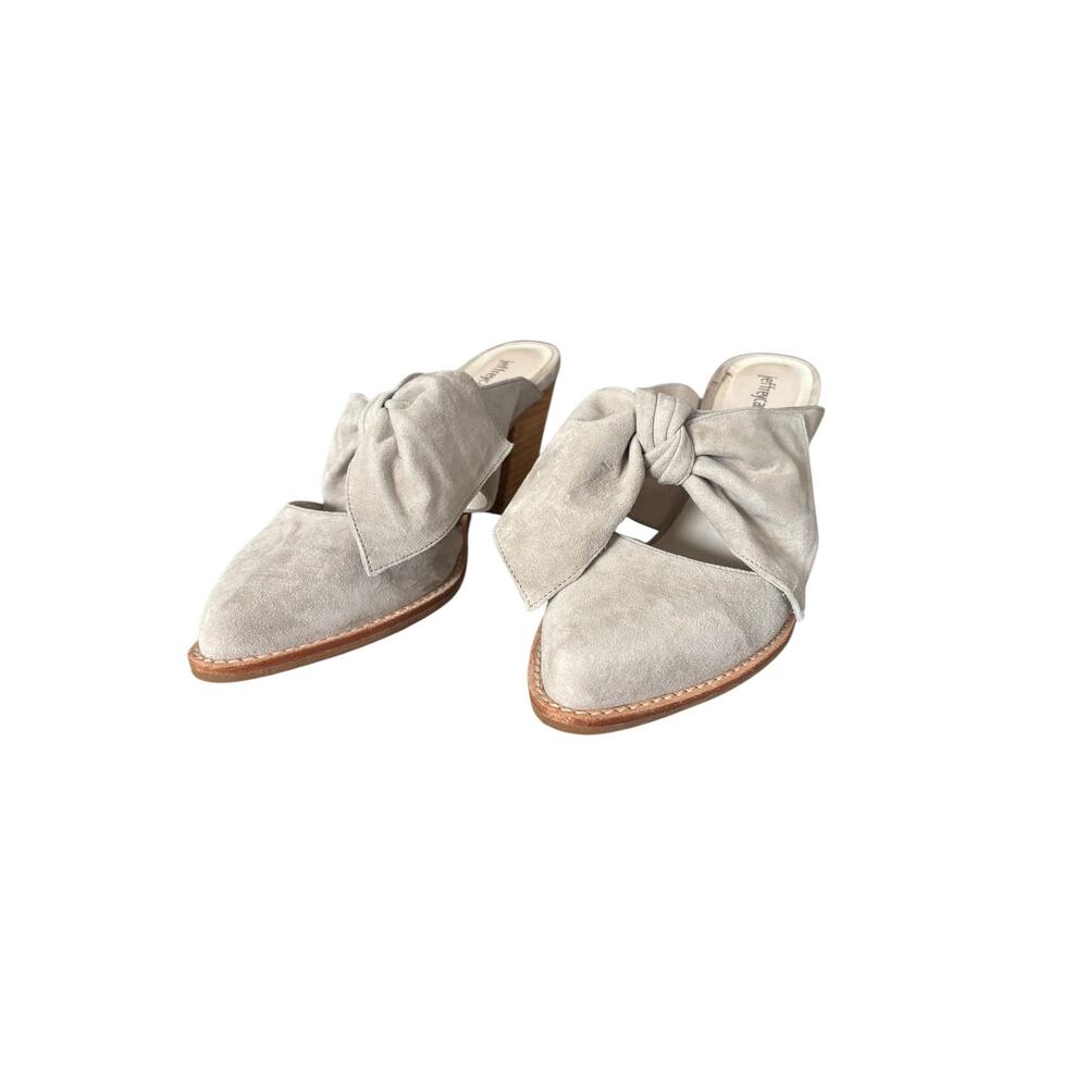 Jeffrey Campbell Cyrus Bow Suede Mules Block Heel Size 8